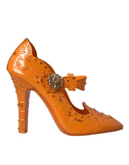 Dolce & Gabbana Orange CINDERELLA Floral Crystal Pumps Shoes - EU39/US8.5 - Heels