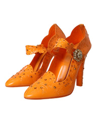 Dolce & Gabbana Orange CINDERELLA Floral Crystal Pumps Shoes - EU39/US8.5 - Heels