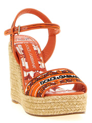 Dolce & Gabbana Orange Cotton Wedge Sandals - EU40/US10