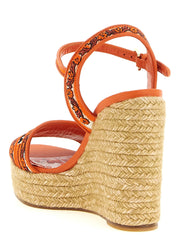 Dolce & Gabbana Orange Cotton Wedge Sandals - EU40/US10