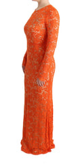 Dolce & Gabbana Orange Floral Ricamo Sheath Long Dress - IT42|M - Dresses