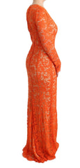 Dolce & Gabbana Orange Floral Ricamo Sheath Long Dress - IT42|M - Dresses