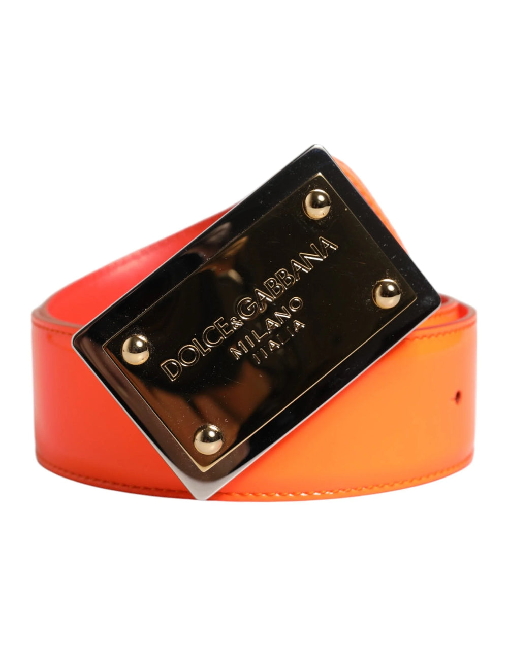 Dolce & Gabbana Orange Gold Tone Metal Logo Buckle Belt - Belts