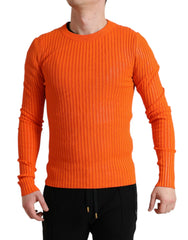 Dolce & Gabbana Orange Knitted Crewneck Men Pullover Sweater - IT48 | M - Sweaters