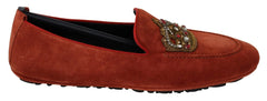 Dolce & Gabbana Orange Leather Crystal Crown Loafers Shoes - EU40/US7