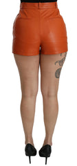 Dolce & Gabbana Orange Leather High Waist Hot Pants Shorts - IT40|S - Short Trousers