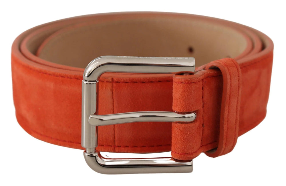 Dolce & Gabbana Orange Leather Suede Silver Logo Metal Buckle Belt - 75 cm / 29,5 Inches - Belts