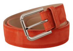 Dolce & Gabbana Orange Leather Suede Silver Logo Metal Buckle Belt - 75 cm / 29,5 Inches - Belts