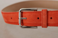 Dolce & Gabbana Orange Leather Suede Silver Logo Metal Buckle Belt - 75 cm / 29,5 Inches - Belts