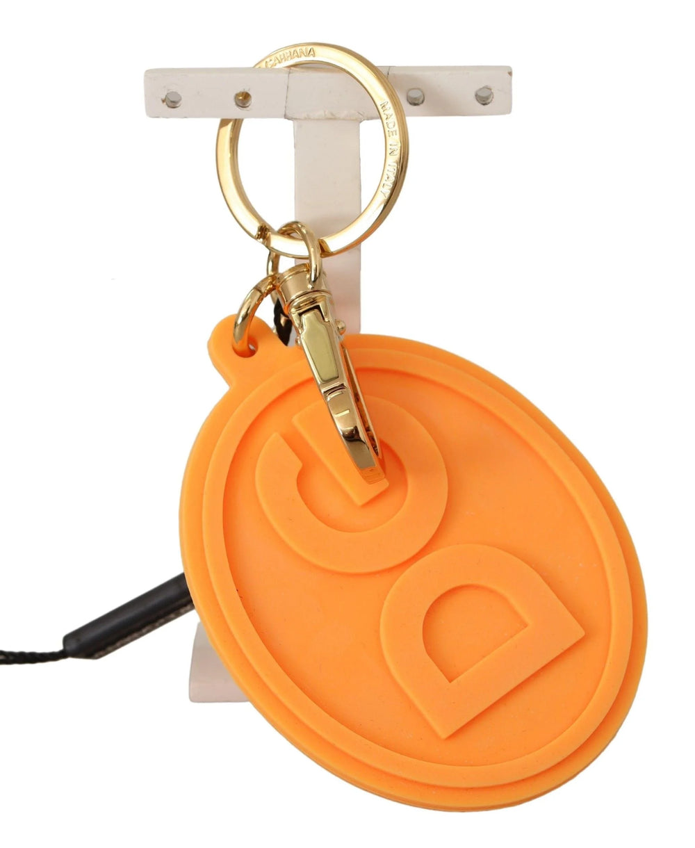 Dolce & Gabbana Orange Rubber DG Logo Gold Brass Metal Keychain - Keychains