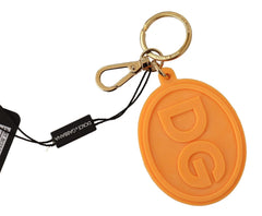 Dolce & Gabbana Orange Rubber DG Logo Gold Brass Metal Keychain - Keychains