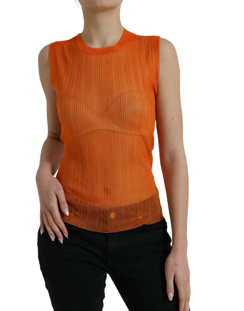 Dolce & Gabbana Orange See Through Crew Neck Blouse Tank Top - Tank Tops