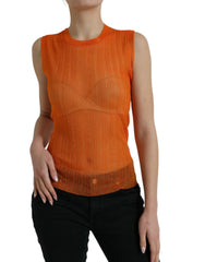 Dolce & Gabbana Orange See Through Crew Neck Blouse Tank Top - Tank Tops