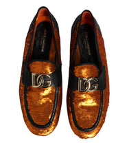 Dolce & Gabbana Orange Sequin Embellished Men Loafers Shoes - EU42.5/US9.5