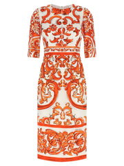 Dolce & Gabbana Orange Silk Midi Dress