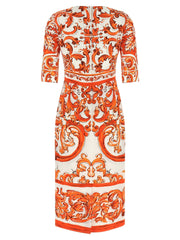 Dolce & Gabbana Orange Silk Midi Dress