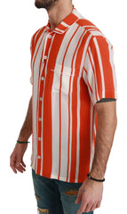 Dolce & Gabbana Orange Silk Striped Short Sleeve White Shirt - IT38 | XS - Shirts