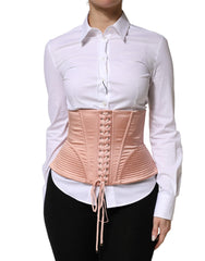 Dolce & Gabbana Pale Pink Silk LaceUp Waist Cincher Corset Top - IT40|S