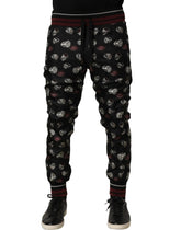 Dolce & Gabbana Pants Black Ring Print Silk Jogging Trousers - IT48 | M