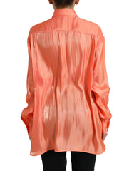 Dolce & Gabbana Peach Long Sleeve Button Down Blouse Top - IT48 | XL - Blouses
