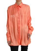 Dolce & Gabbana Peach Long Sleeve Button Down Blouse Top - IT48 | XL - Blouses