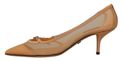 Dolce & Gabbana Peach Mesh Leather Chains Heels Pumps Shoes - EU39/US8.5