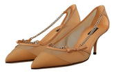 Dolce & Gabbana Peach Mesh Leather Chains Heels Pumps Shoes - EU39/US8.5