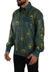 Dolce & Gabbana Peacock Feather Print Silk Pajama Mens Shirt - IT40 | M - Shirts