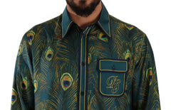 Dolce & Gabbana Peacock Feather Print Silk Pajama Mens Shirt - IT40 | M - Shirts