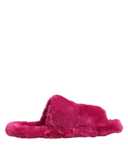Dolce & Gabbana Pink Acrylic Faux Fur Mens Flats Sandals Shoes - Sandals