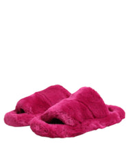 Dolce & Gabbana Pink Acrylic Faux Fur Mens Flats Sandals Shoes - Sandals
