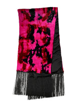 Dolce & Gabbana pink and black faux fur scarf with long fringe detailing, 200cm x 59cm, front view.