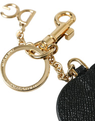 Dolce & Gabbana Pink Black Heart Leather Gold Tone Brass Keyring Keychain - Keychains