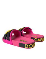 Dolce & Gabbana Pink Black Logo Beachwear Flats Sandals Shoes - EU36/US5.5 - Sandals