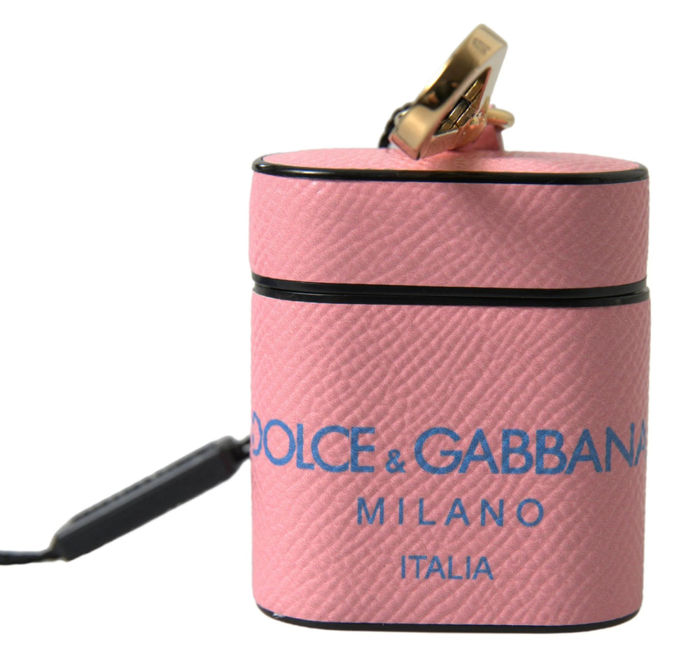 Dolce & Gabbana Pink Blue Calf Leather Logo Print Strap Airpods Case - Headphone Carrying Cases