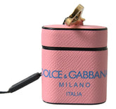 Dolce & Gabbana Pink Blue Calf Leather Logo Print Strap Airpods Case - Headphone Carrying Cases