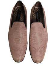 Dolce & Gabbana Pink Brocade Men Slip On Dress Loafers Shoes - EU43/US10