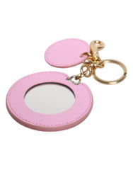 Dolce & Gabbana Pink Calf Leather Gold Metal Logo Print Keyring Keychain - Keychains
