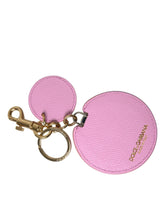 Dolce & Gabbana Pink Calf Leather Gold Metal Logo Print Keyring Keychain - Keychains