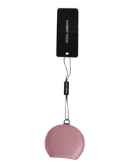 Dolce & Gabbana Pink Calfskin Leather Round Logo Hand Mirror Holder - Face Mirrors