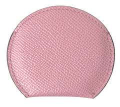 Dolce & Gabbana Pink Calfskin Leather Round Logo Print Hand Mirror Holder - Face Mirrors