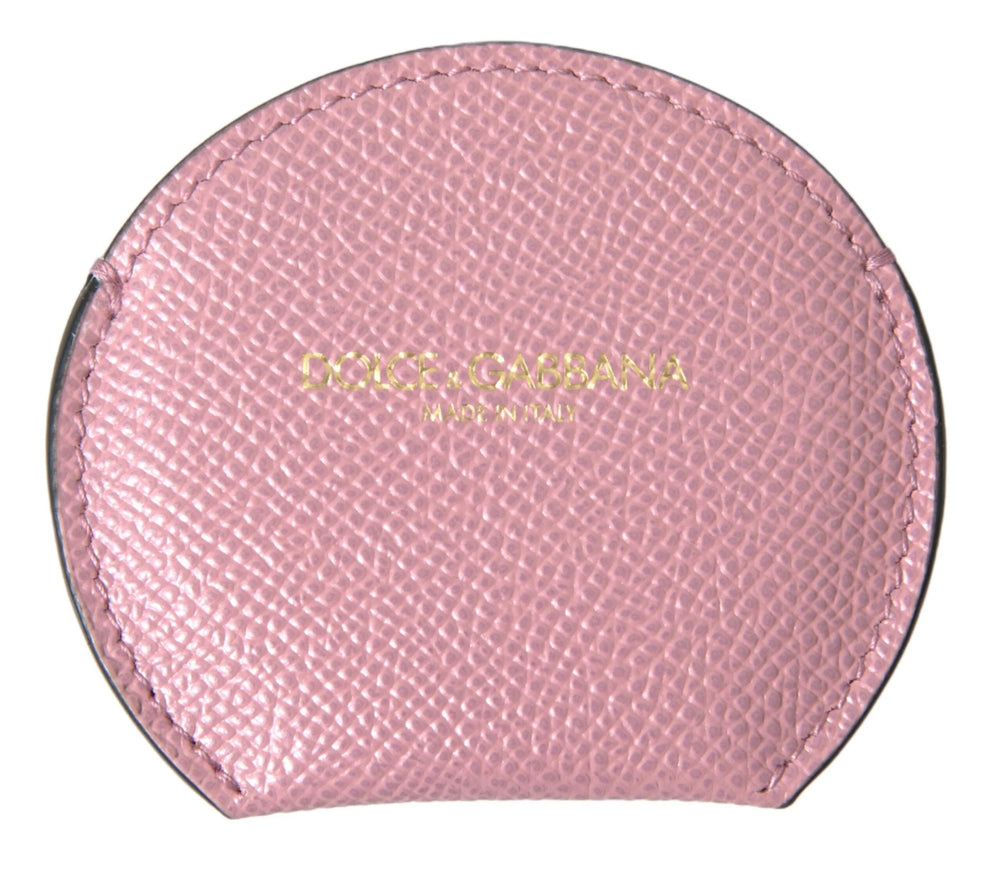 Dolce & Gabbana Pink Calfskin Leather Round Logo Print Hand Mirror Holder - Face Mirrors