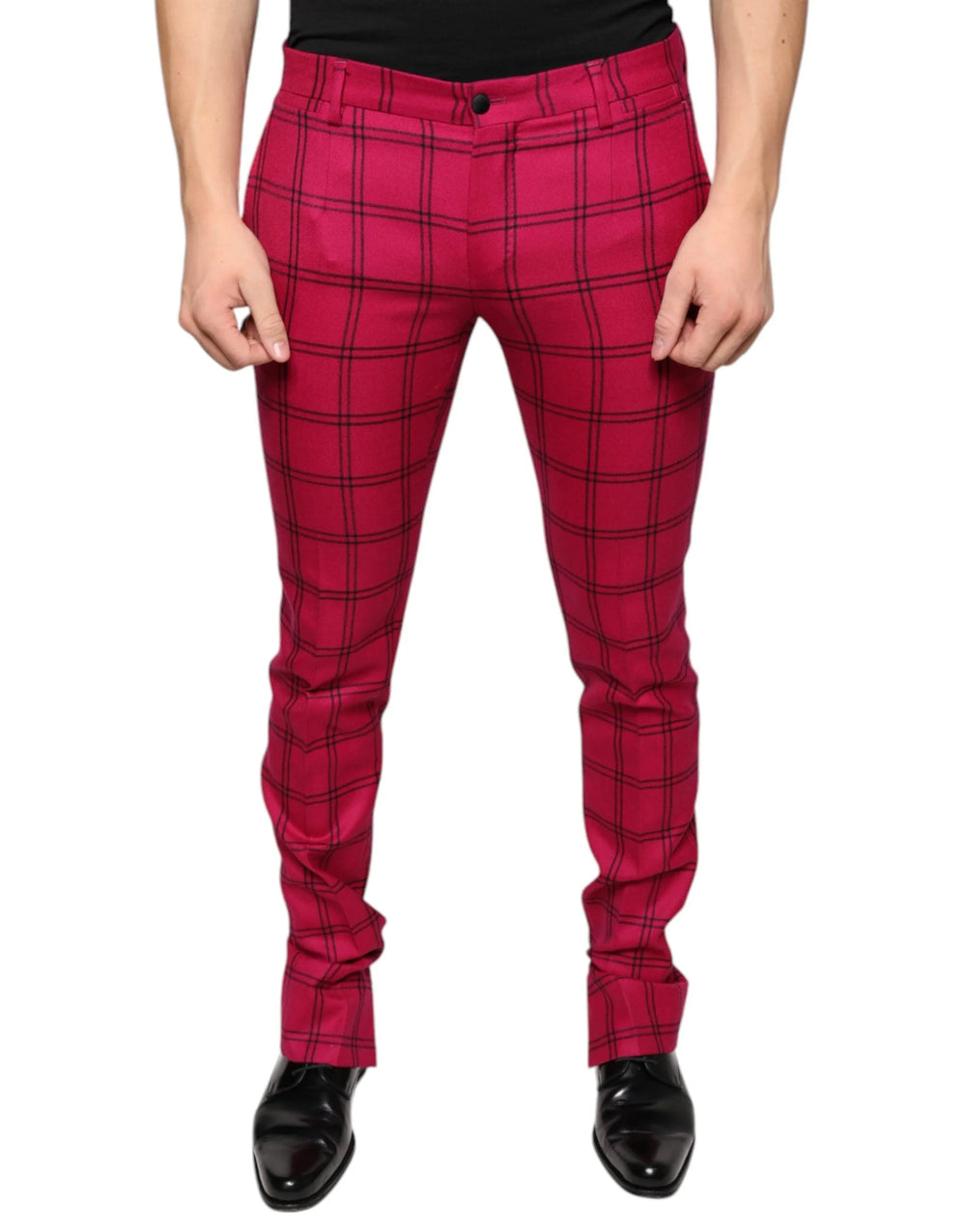 Dolce & Gabbana Pink Checkered Wool Skinny Pants - IT48 | M - Trousers