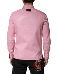 Dolce & Gabbana Rosa Bomullskrage Herrknappskjorta
