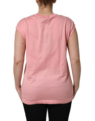 Dolce & Gabbana Pink Cotton DG Logo Round Neck Tank T-shirt - IT38 | XS