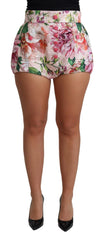 Dolce & Gabbana Pink Cotton Floral Print Hot Pants Short - Short Trousers