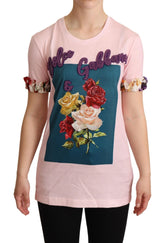 Dolce & Gabbana Pink Cotton Floral Roses Crewneck T-shirt - IT36 | XS - T-Shirts