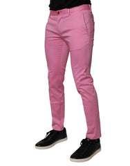 Dolce & Gabbana Pink Cotton Slim Fit Men Dress Formal Pants - IT48 | M - Trousers