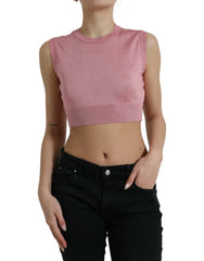 Dolce & Gabbana Pink Crew Neck Cropped Sleeveless Tank Top - Tank Tops