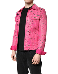 Dolce & Gabbana Pink Crystal Embellished Cotton Denim Jacket - IT46 | S - Trucker Jackets